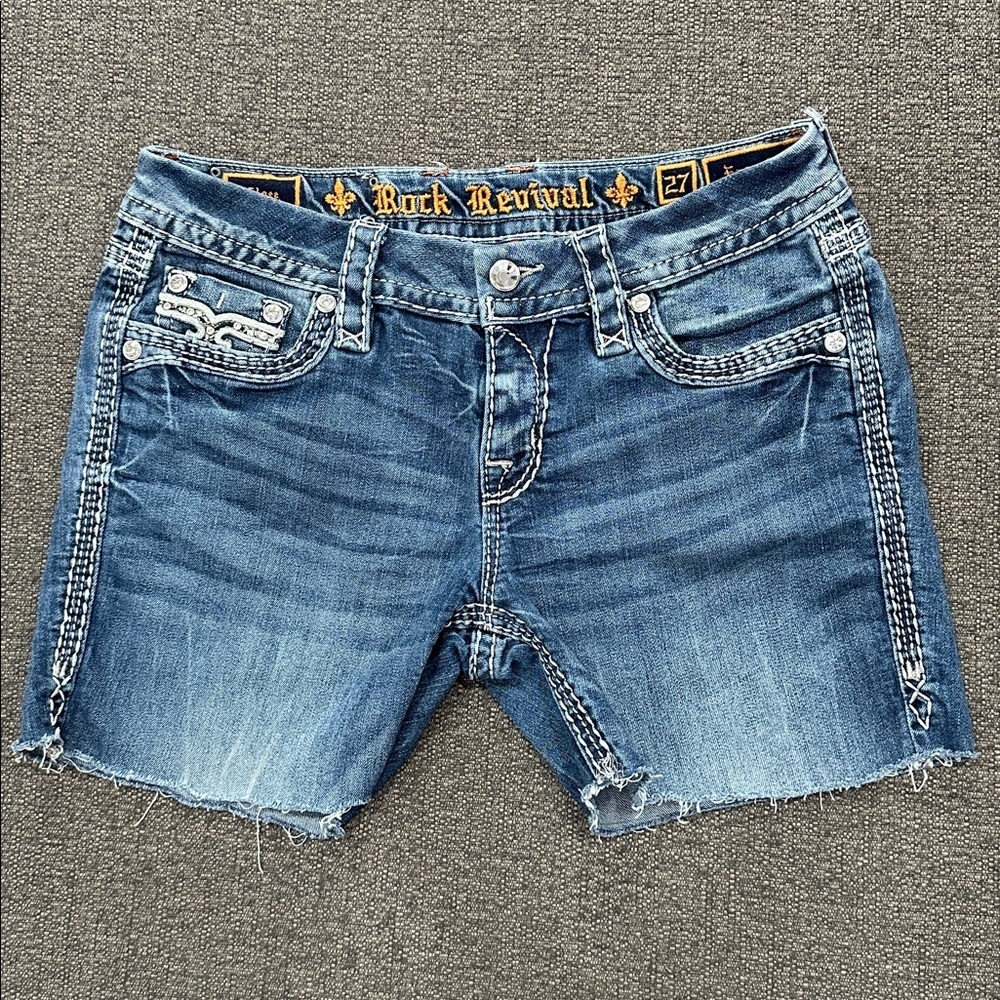 Rock Revival Blue Distressed Denim Jean Shorts